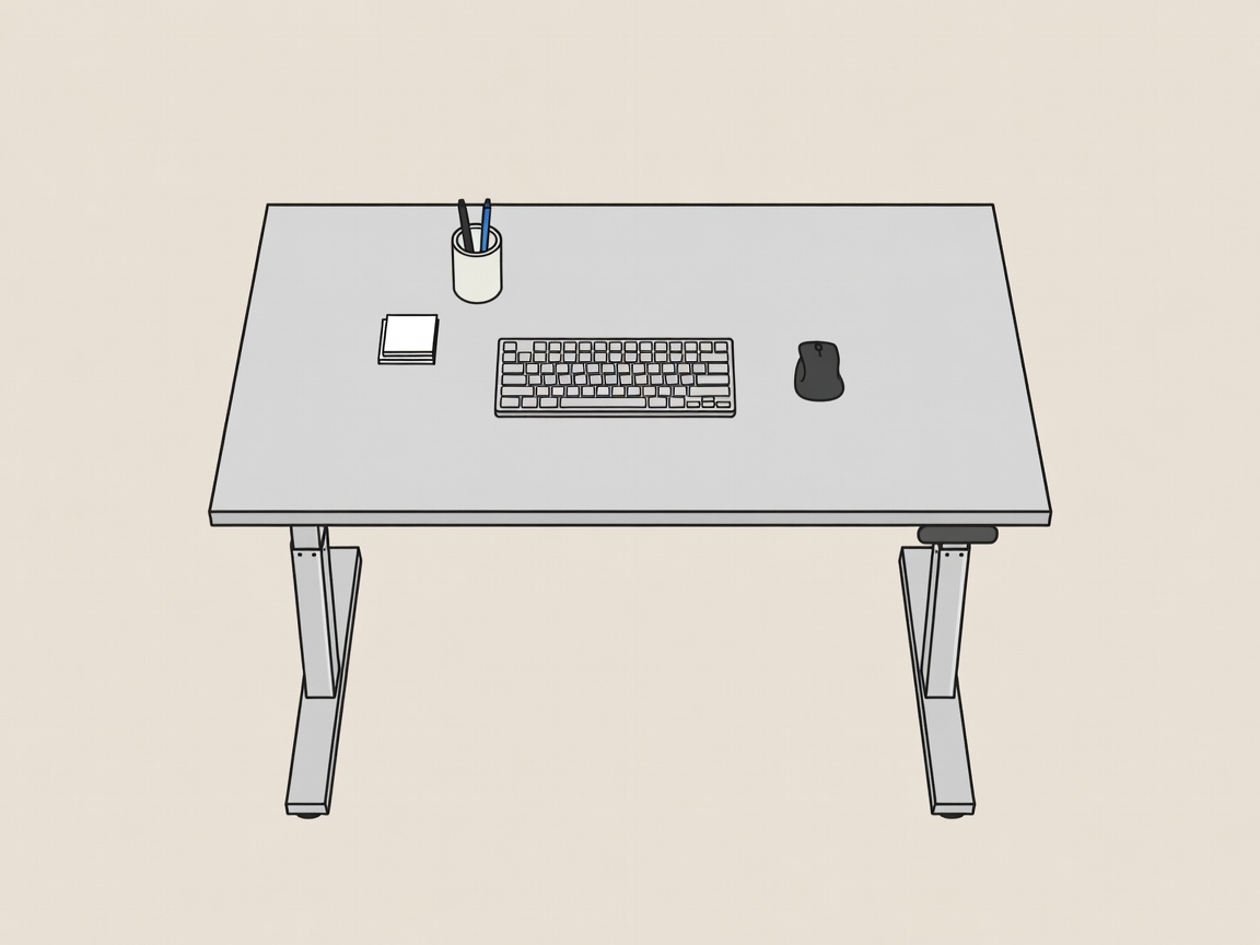 Flat vector view of an adjustable workstation with frequently used items nearby and clear access to controls